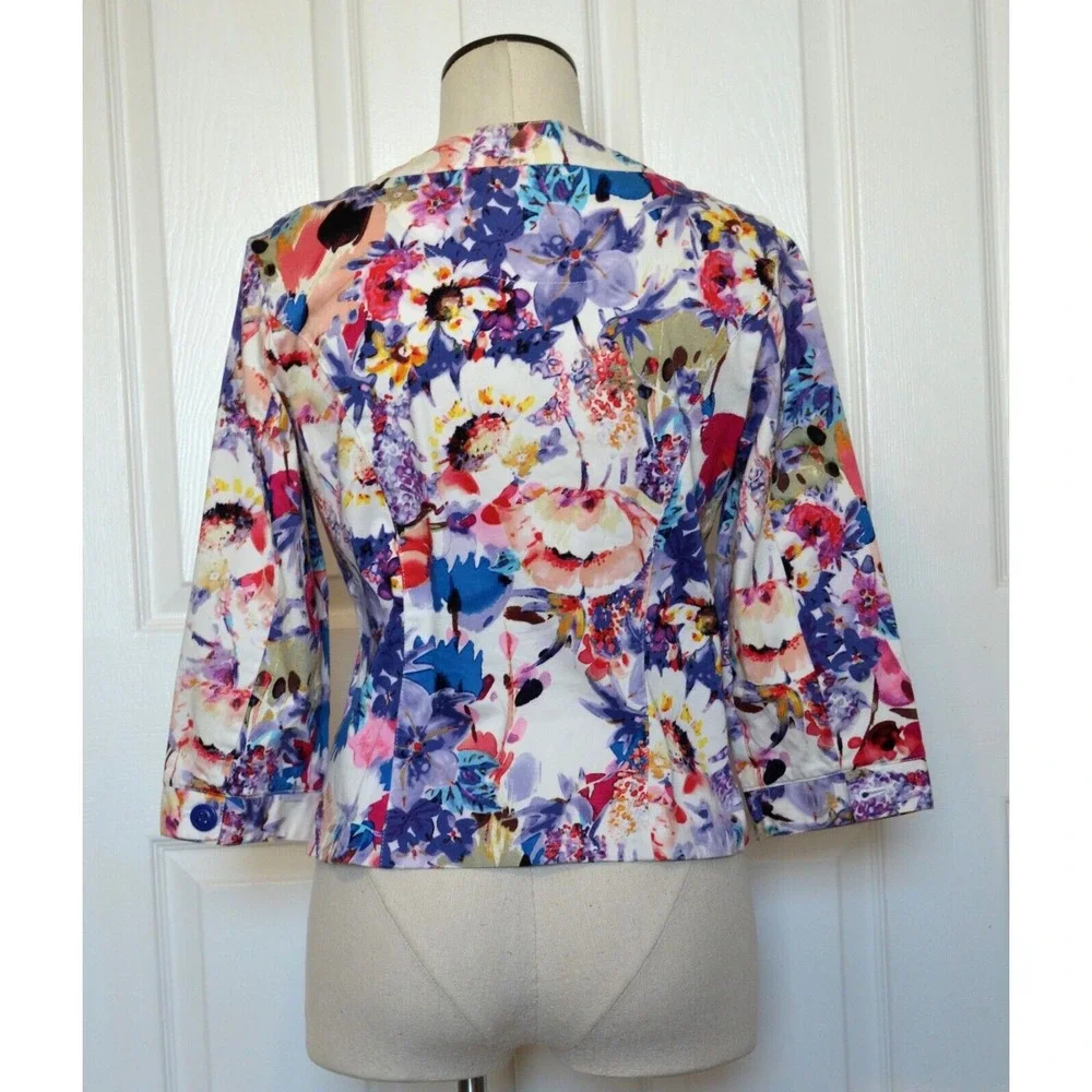 Coldwater Creek Jacket Women's Size 4 Multicolor Floral 3/4 Sleeve Button Front‎
